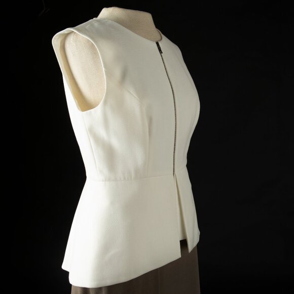 BCBG MAXAZRIA Abrielle Sleeveless Top Structured Peplum Zipper Ivory Vest S - Picture 2 of 14